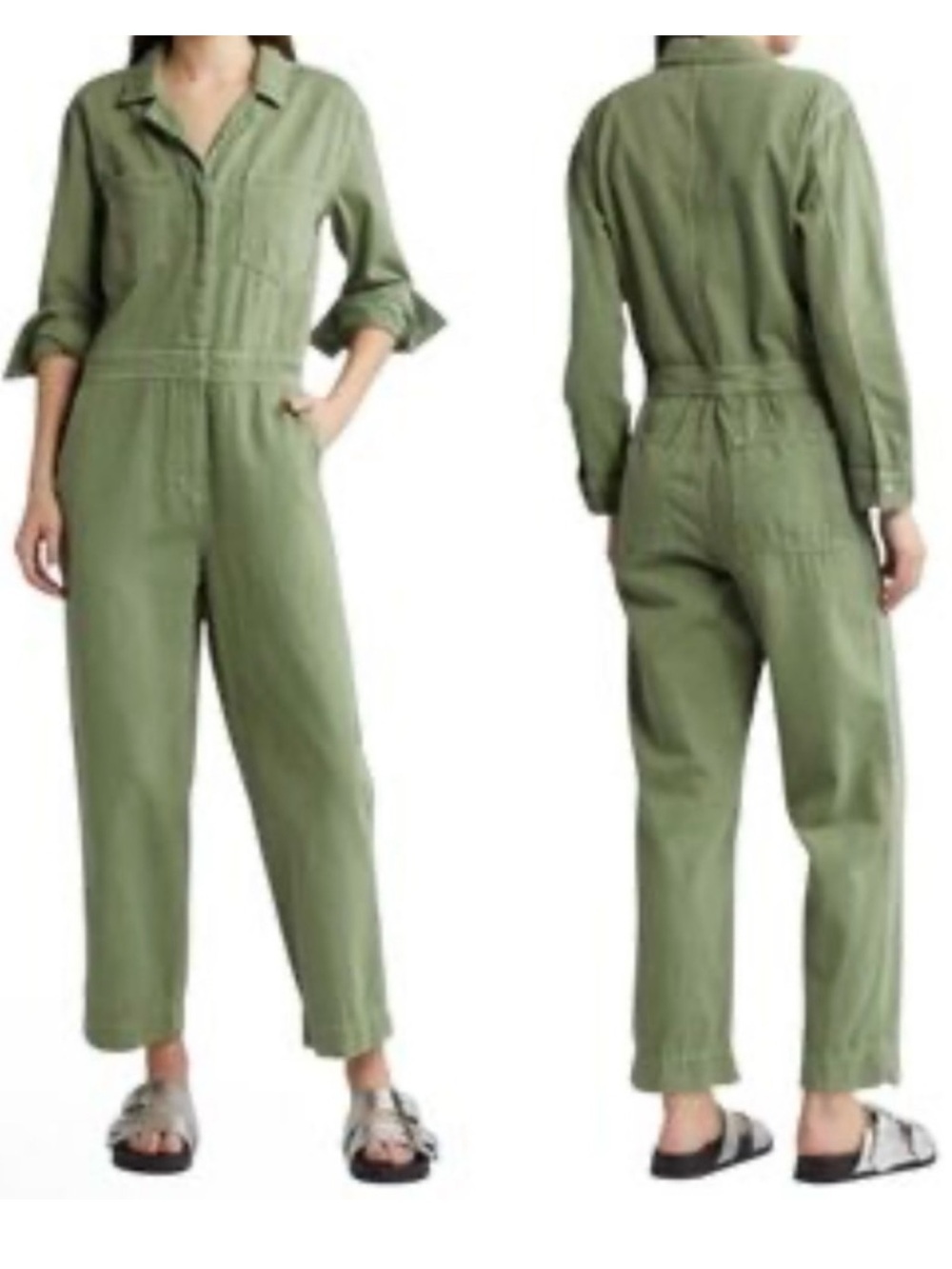 Treasure & Bond Herringbone Utility Jumpsuit Olive Green XL